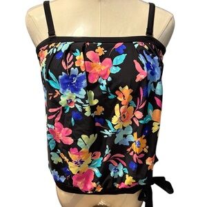 Island Escape Black Tankini Swim Top 6 NWT